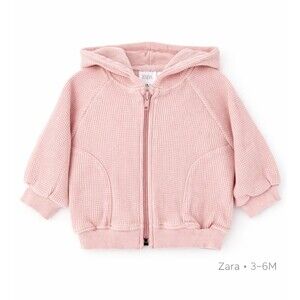 Zara Baby Pink Waffle Knit Hoodie 3-6M Lightweight Zip Up Hooded Sweatshirt